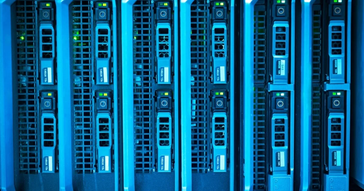 Cloud services run on secure, professionally managed infrastructure Modern server racks powering cloud services for business