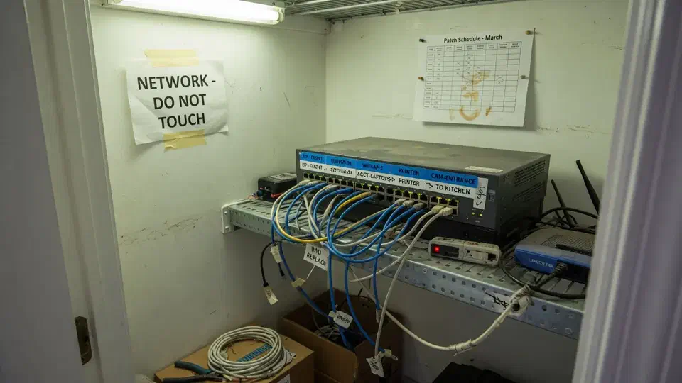 Small startup network closet with a modest switch