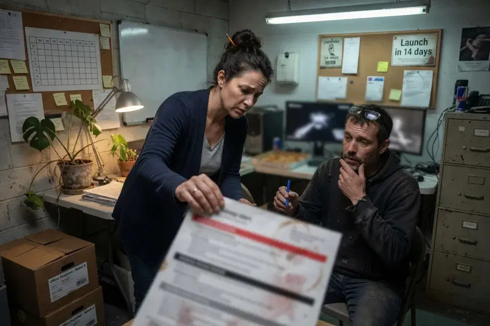 Two people reviewing an out-of-focus alert packet