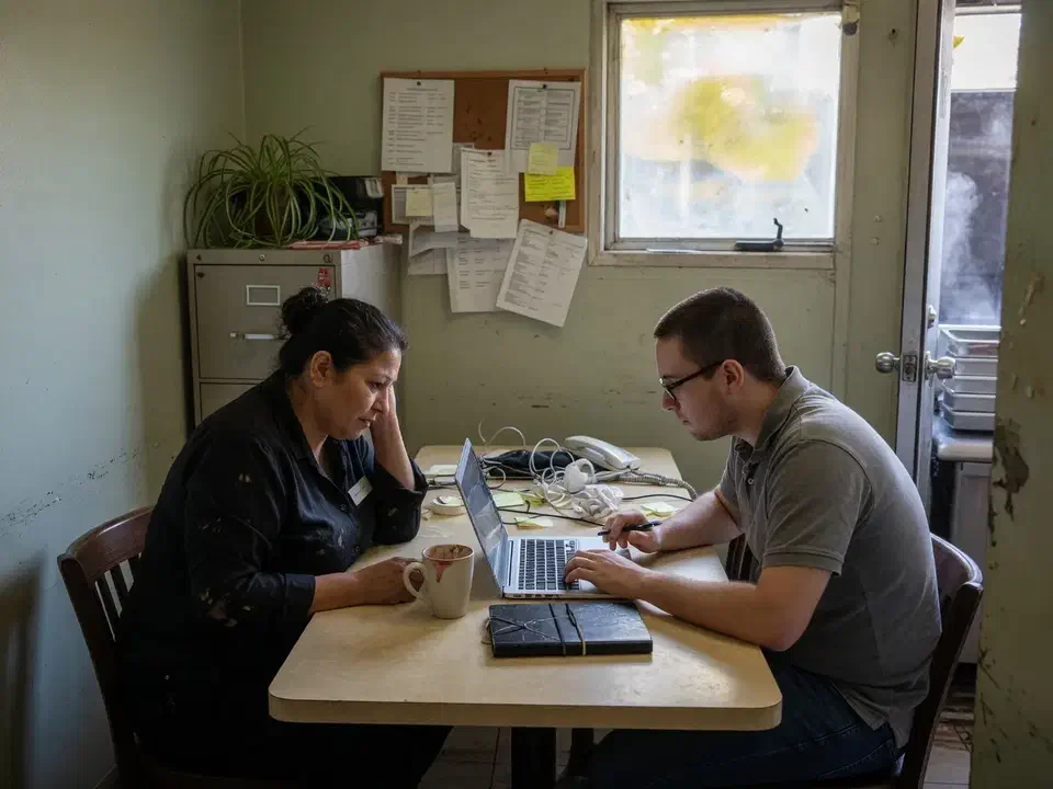 Manager and engineer at a back-office table