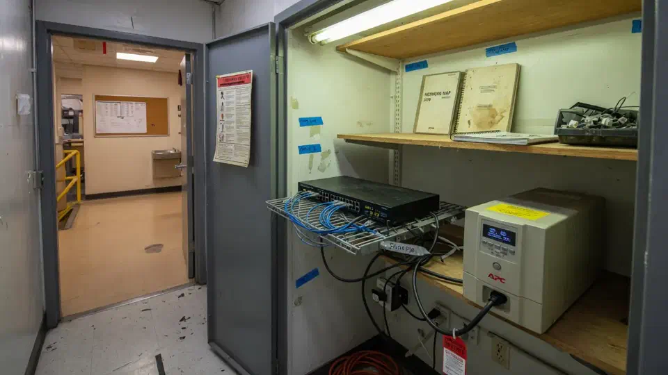 Manufacturing office network closet with a modest switch