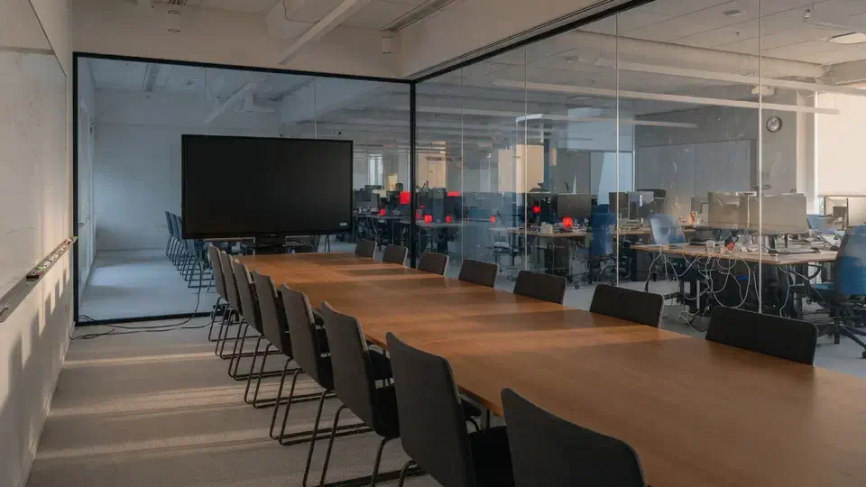 Conference room used to plan the Microsoft 365 cutover