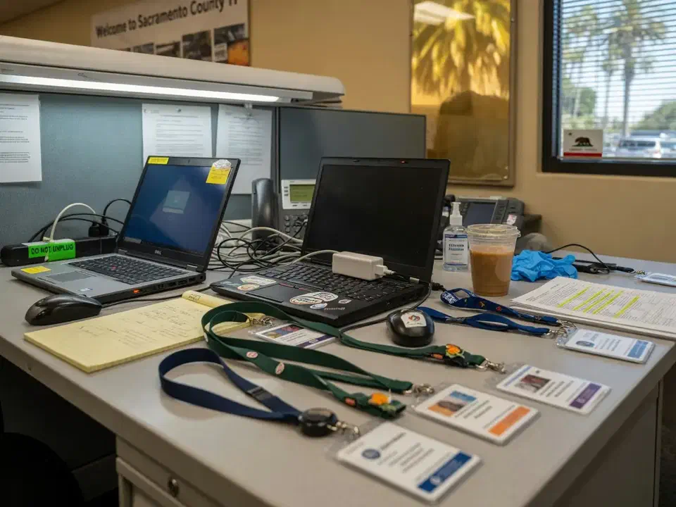 Civic IT workbench with charging laptops