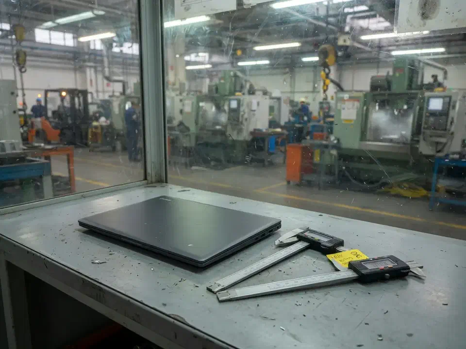 Manufacturing quality-control bench beside the plant floor