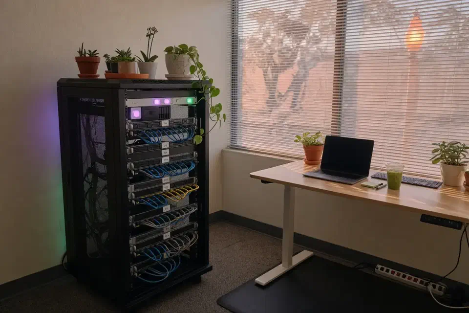 Small-business server closet and standing desk