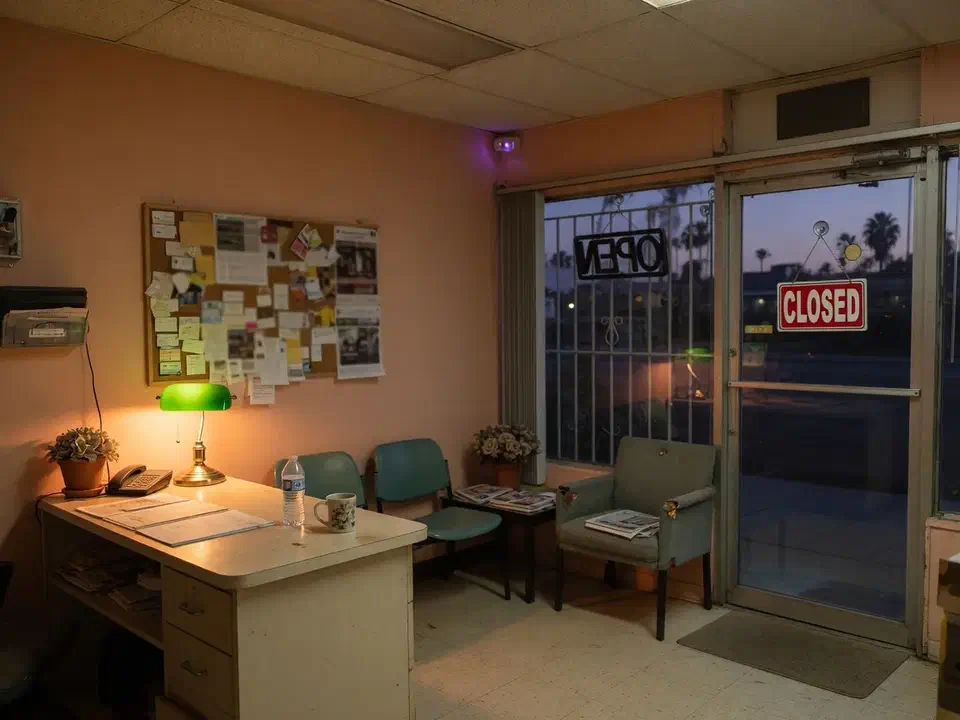 Small-business storefront interior after closing